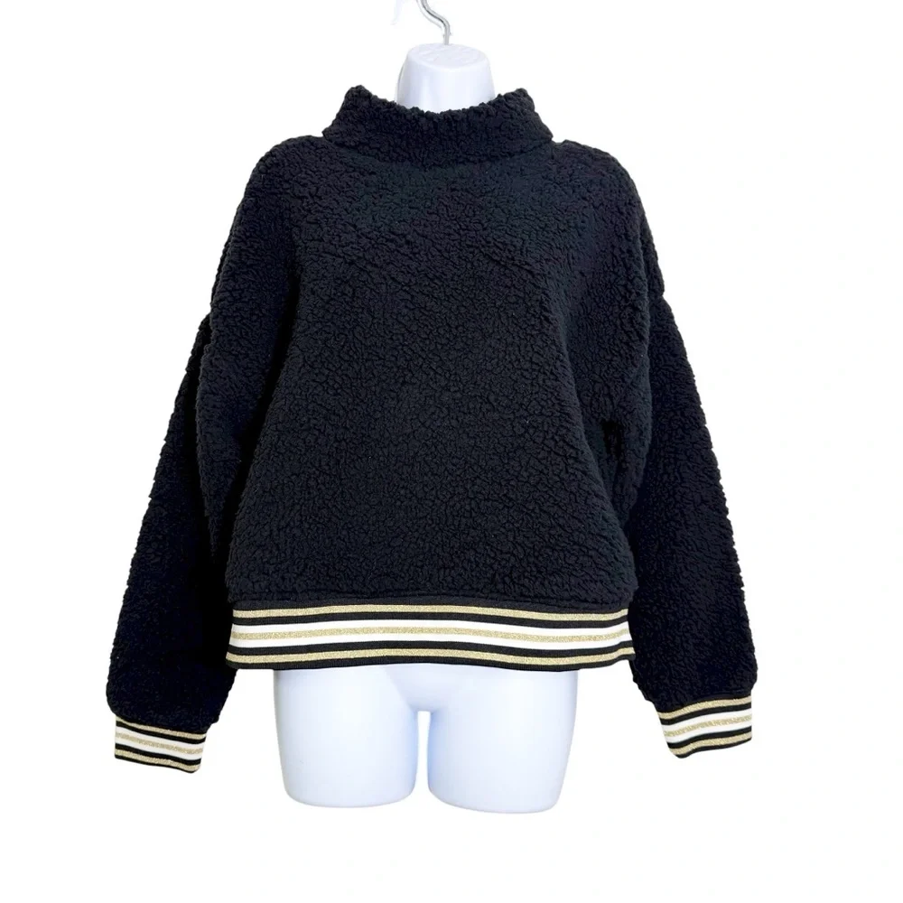 Nanette Lepore Black‎ Teddy Faux Shearling Cozy Pullover Sweater Size M